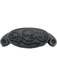 3 1/2" Cast Iron Oval Bin Pull With Black Powder Coat - 3" Center-to-Center