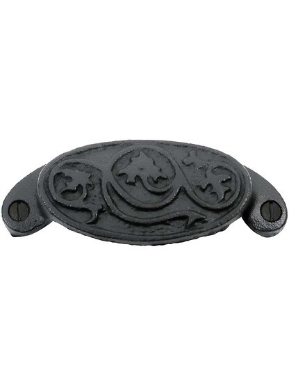 3 1/2 inch Cast Iron Oval Bin Pull With Black Powder Coat