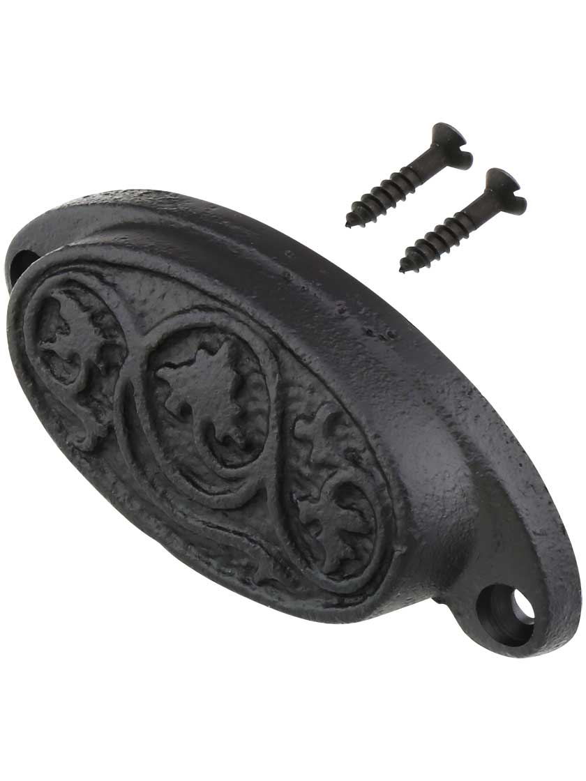 Alternate View 2 of 3 1/2 inch Cast Iron Oval Bin Pull With Black Powder Coat