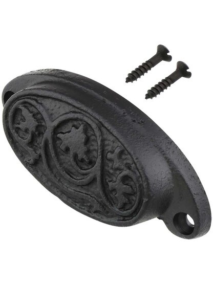Alternate View 2 of 3 1/2 inch Cast Iron Oval Bin Pull With Black Powder Coat