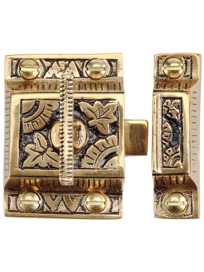 Alternate View of Solid Bronze Oriental Pattern Turn Latch With Highlighted Antique Finish.