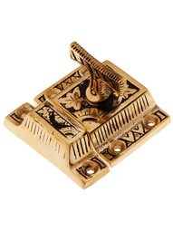 Solid Bronze Oriental Pattern Turn Latch With Highlighted Antique Finish