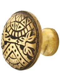 Cast Bronze Oriental Pattern Cupboard Knob - 1 1/4 inch Diameter.