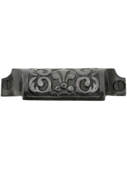 3 5/8 inch Cast Iron Fleur De Lis Bin Pull With Lacquered Antique Finish