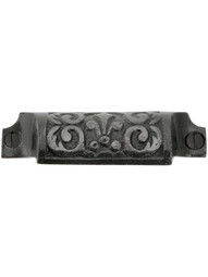 3 5/8 inch Cast Iron Fleur De Lis Bin Pull With Lacquered Antique Finish