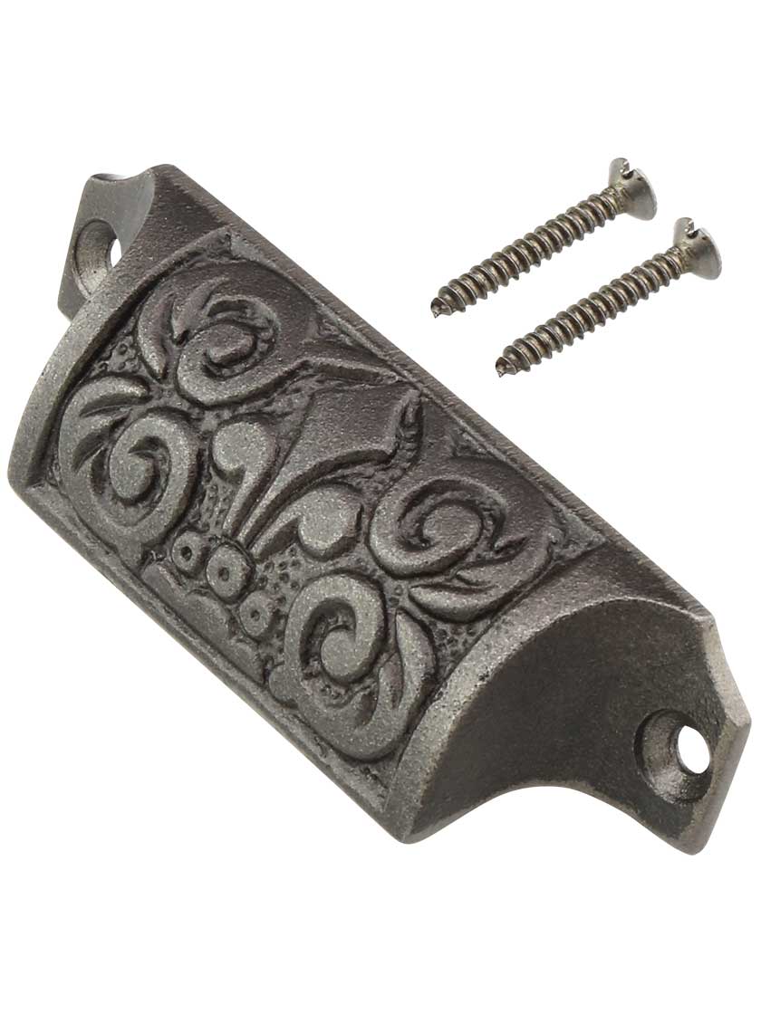 Alternate View 2 of 3 5/8 inch Cast Iron Fleur De Lis Bin Pull With Lacquered Antique Finish