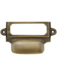 3 5/8 inch Cast Brass Label Holder and Bin Pull In Antique-By-Hand.