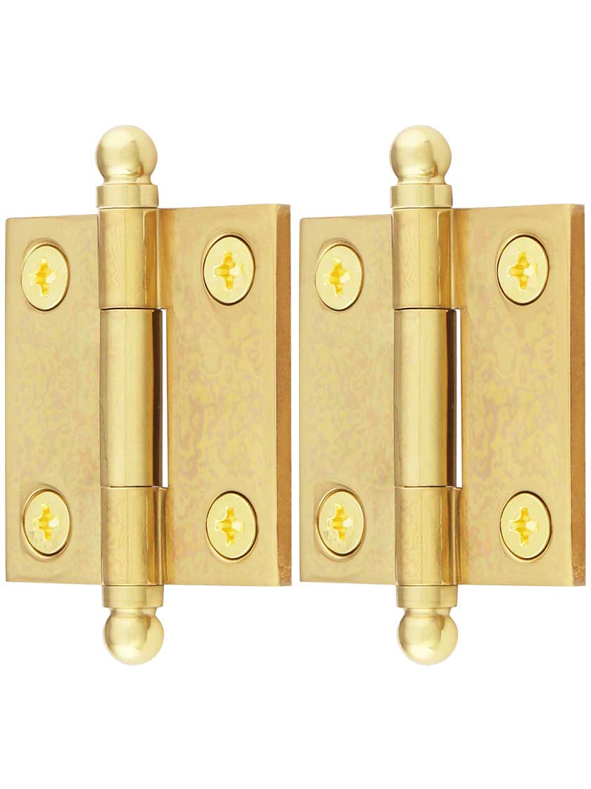 Alternate View of Pair of Solid Brass Cabinet Hinges - 1 1/2 inch x 1 1/2 inch.