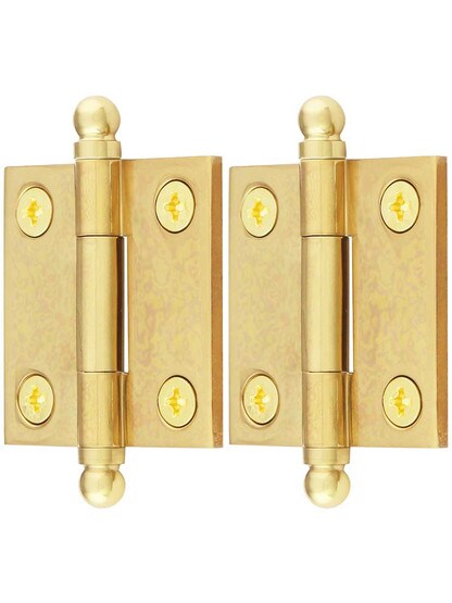 Alternate View of Pair of Solid Brass Cabinet Hinges - 1 1/2 inch x 1 1/2 inch.