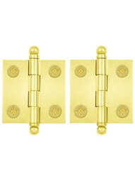 Pair of Solid Brass Cabinet Hinges - 1 1/2 inch x 1 1/2 inch.