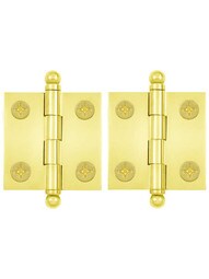 Pair of Solid Brass Cabinet Hinges - 1 1/2 inch x 1 1/2 inch.