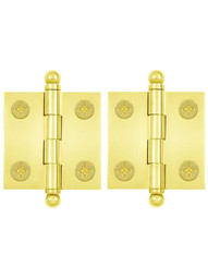 Pair of Solid Brass Cabinet Hinges - 1 1/2 inch x 1 1/2 inch.