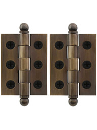 Pair of Premium Solid-Brass Cabinet Hinges with Ball Tips - 2 x 1 1/2-Inch in Antique-By-Hand