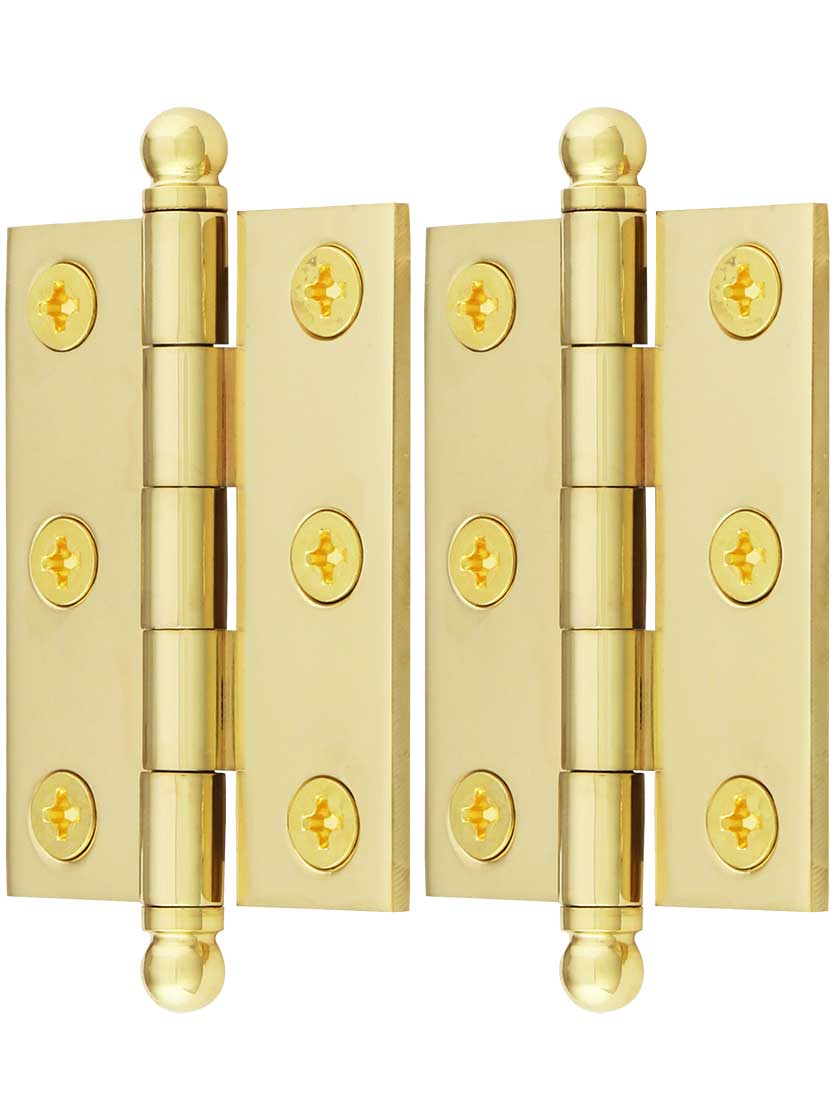 Alternate View of Pair of Premium Solid Brass Cabinet Hinges with Ball Tips - 2 inch x 1 1/2 inch.