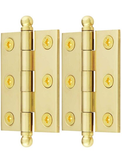 Alternate View of Pair of Premium Solid Brass Cabinet Hinges with Ball Tips - 2 inch x 1 1/2 inch.