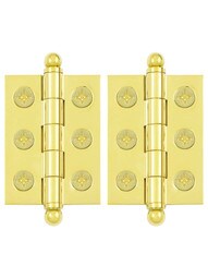Pair of Premium Solid Brass Cabinet Hinges with Ball Tips - 2 inch x 1 1/2 inch.