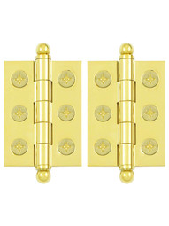 Pair of Premium Solid-Brass Cabinet Hinges with Ball Tips - 2" x 1 1/2"