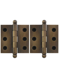 Pair of Premium Solid-Brass Cabinet Hinges - 2 x 2-Inch in Antique-By-Hand.