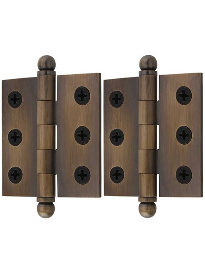 Alternate View of Pair of Premium Solid-Brass Cabinet Hinges - 2 x 2-Inch in Antique-By-Hand.
