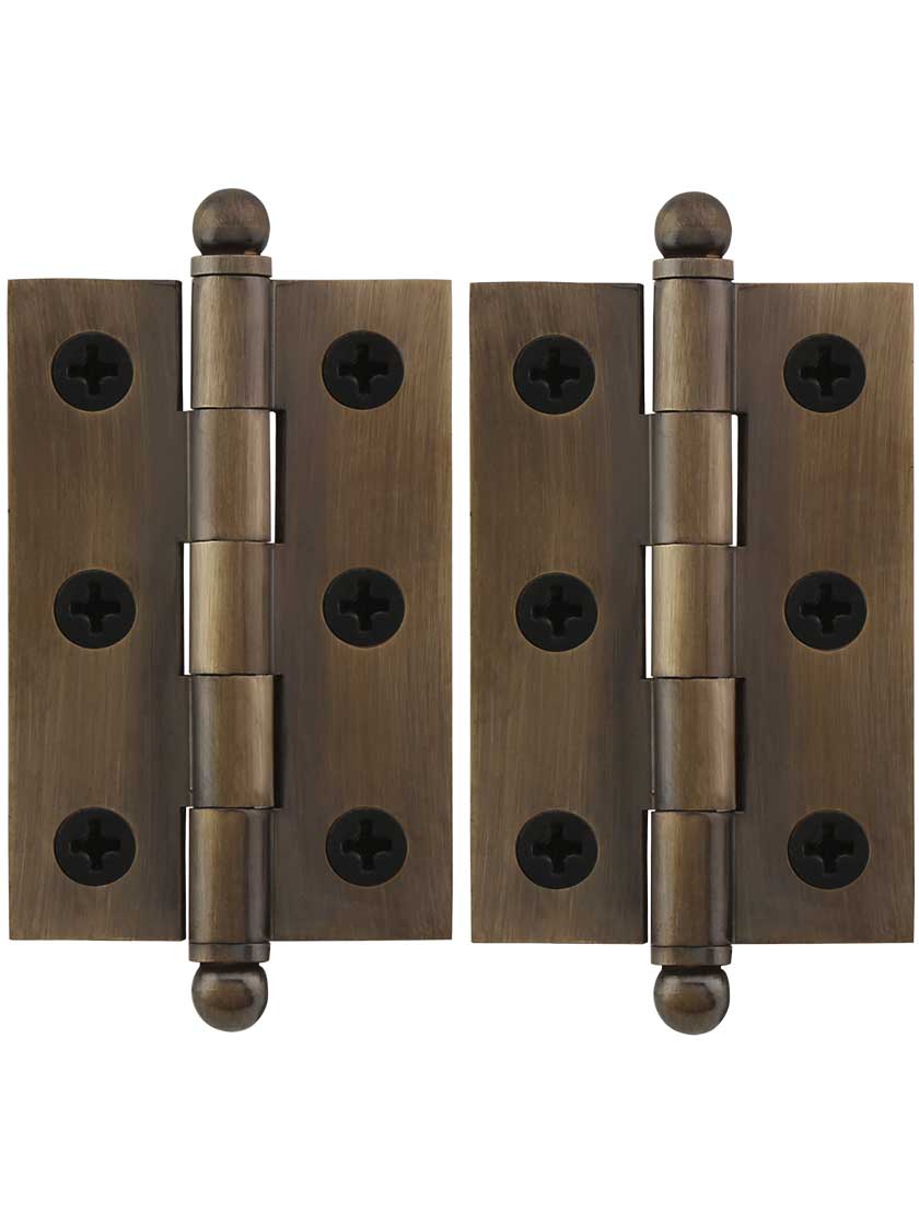 Pair of Premium Solid Brass Cabinet Hinges - 2 1/2 x 1 11/16-Inch in Antique-By-Hand.