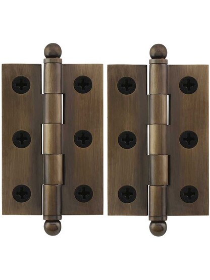 Pair of Premium Solid Brass Cabinet Hinges - 2 1/2 x 1 11/16-Inch in Antique-By-Hand.