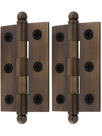 Alternate View of Pair of Premium Solid Brass Cabinet Hinges - 2 1/2 x 1 11/16-Inch in Antique-By-Hand.