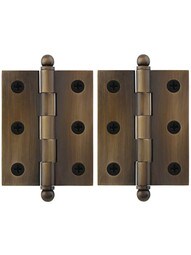 Pair of Solid Brass Cabinet Hinges - 2 1/2 x 2-Inch in Antique-By-Hand.