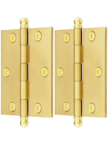 Alternate View of Pair of Solid Brass Cabinet Hinges - 2 1/2 inch x 2 inch.