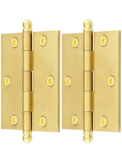 Alternate View of Pair of Solid Brass Cabinet Hinges - 2 1/2 inch x 2 inch.