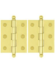 Pair of Solid Brass Cabinet Hinges - 2 1/2" x 2"