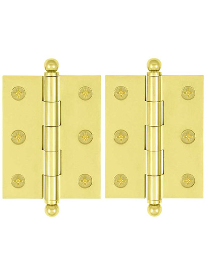 Pair of Solid Brass Cabinet Hinges - 2 1/2" x 2"