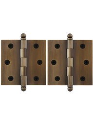 Pair of Solid Brass Cabinet Hinges - 2 1/2 x 2 1/2-Inch in Antique-By-Hand.