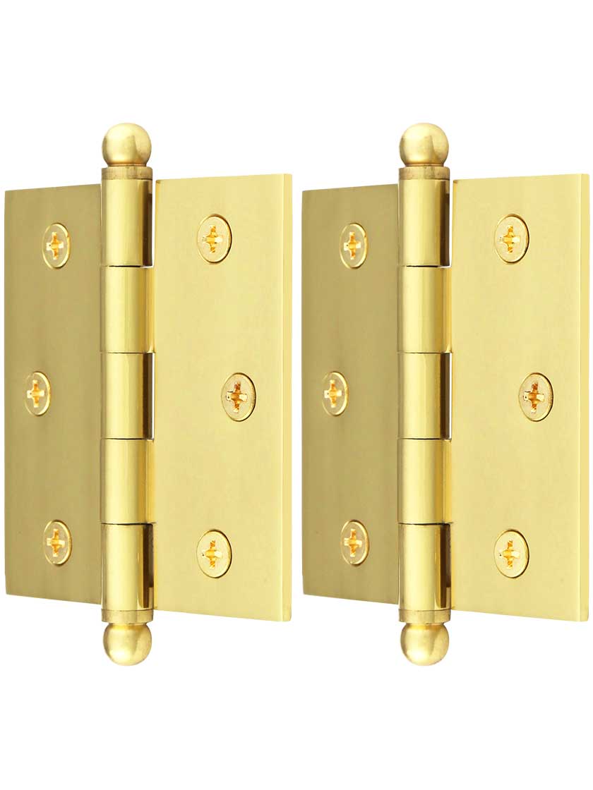 Alternate View of Pair of Solid Brass Cabinet Hinges - 2 1/2 inch x 2 1/2 inch.