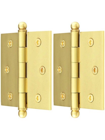 Alternate View of Pair of Solid Brass Cabinet Hinges - 2 1/2 inch x 2 1/2 inch.