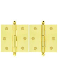 Pair of Solid Brass Cabinet Hinges - 2 1/2 inch x 2 1/2 inch.