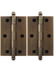 Pair of Solid Brass Cabinet Hinges - 3 x 2-Inch in Antique-By-Hand.