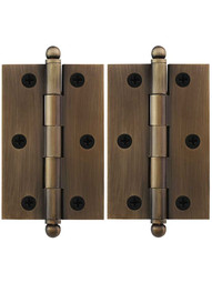 Pair of Solid Brass Cabinet Hinges - 3 x 2-Inch in Antique-By-Hand