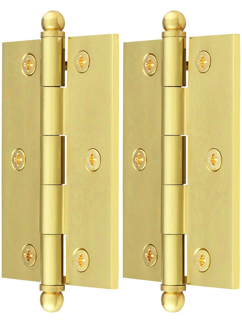 Pair of Solid Brass Cabinet Hinges - 3" x 2"