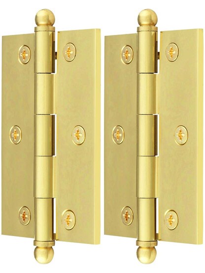 Alternate View of Pair of Solid Brass Cabinet Hinges - 3 inch x 2 inch.