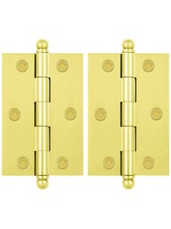 Pair of Solid Brass Cabinet Hinges - 3" x 2"