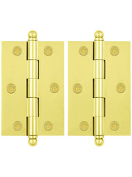 Pair of Solid Brass Cabinet Hinges - 3 inch x 2 inch.