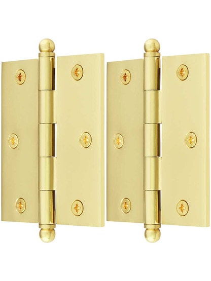 Alternate View of Pair of Premium Solid Brass Cabinet Hinges with Ball Tips - 3 inch x 2 1/2 inch.