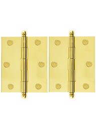 Pair of Premium Solid-Brass Cabinet Hinges with Ball Tips - 3" x 2 1/2"