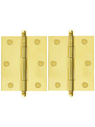 Pair of Premium Solid Brass Cabinet Hinges with Ball Tips - 3 inch x 2 1/2 inch.