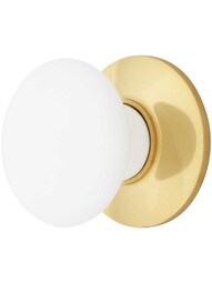 White Porcelain Cabinet Knob With Brass Rosette - 1 3/8" Diameter