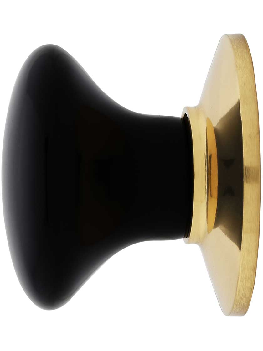 Black Porcelain Knob With Brass Rosette 1 3/8" Diameter