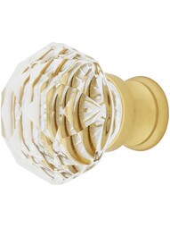 Diamond Cut Crystal Cabinet Knob With Brass Base