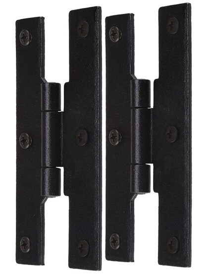 Alternate View of Pair of Hand-Forged H Style Cabinet Hinges - 4 inch H x 1 7/8 inch W.