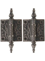 Pair of Decorative Cast Iron Cabinet Hinges - 2 inch x 2 inch