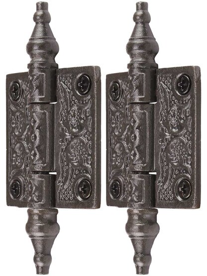 Alternate View of Pair of Decorative Cast Iron Cabinet Hinges - 2 inch x 2 inch
